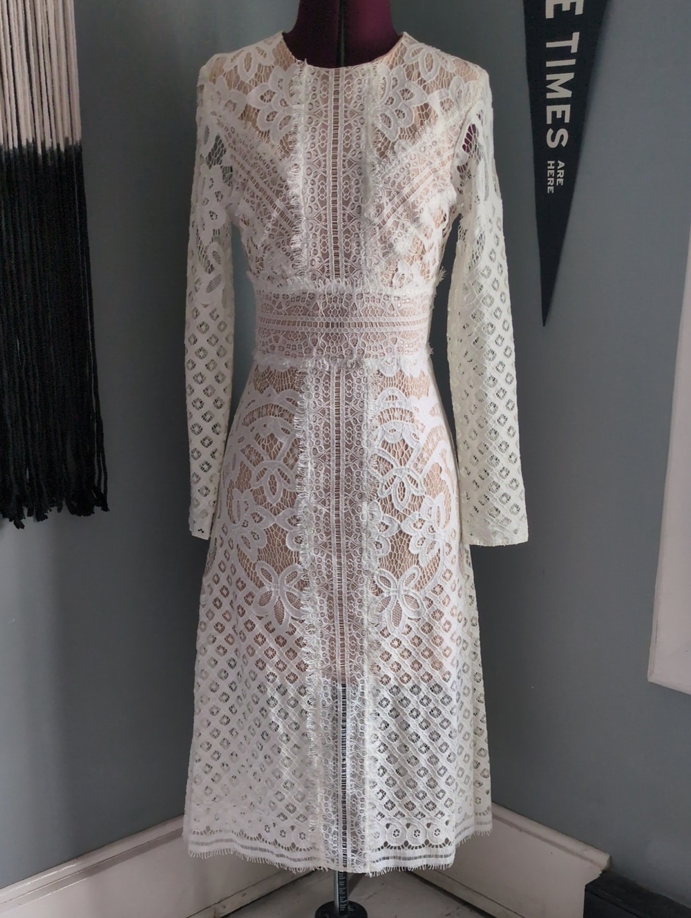 KEEPSAKE the Label White Long-Sleeve Lace Midi Dress